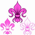 Fleur de lis vector design in three different styles, representation of the fleur de lis, symbol used in medieval heraldry