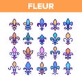 Fleur De Lys, Royalty Linear Vector Icons Set Royalty Free Stock Photo