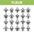 Fleur De Lys, Royalty Linear Vector Icons Set Royalty Free Stock Photo