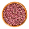 Fleur de Sel with hibiscus and rosemary in wooden bowl