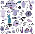 Set of Doodles - Beauty Objects and Elements, Dress, Fashion, Make-up, Nature and Spa Royalty Free Stock Photo