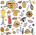 Set of Doodles - Beauty Objects and Elements, Dress, Fashion, Make-up, Nature and Spa