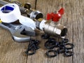 Plumbing accessories  and tools closeup Royalty Free Stock Photo