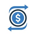 Flexible, funding, currency icon. Blue color design