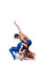 The group of modern dancers, art contemp dance, blue and white combination of emotions