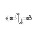 Flexible hose connected to tap with jet of water. Linear icon of irrigation. Black simple illustration of bent pipe with water Royalty Free Stock Photo