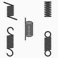 Flexible metal wire spiral springs icons set. Vector.