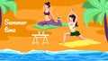Flexible Women Doing Yoga Asana on Beach Outdoors