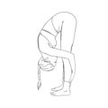 Flexible yogi woman. Hatha yoga forward fold pose. Vector illustration in white background