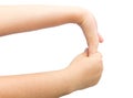 Flexing muscle on hand for heal office syndrom on isolated background. Royalty Free Stock Photo