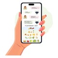 Flexitarian diet app interface on smartphone displaying healthy food options and conversation Royalty Free Stock Photo