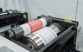 Flexography printing process on in-line press machine. Royalty Free Stock Photo