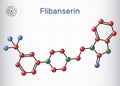 Flibanserin molecule. It is serotonergic antidepressant. Molecule model. Sheet of paper in a cage