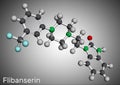 Flibanserin molecule. It is serotonergic antidepressant used to treat hypoactive sexual desire disorder. Molecular model. 3D