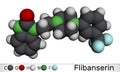Flibanserin molecule. It is serotonergic antidepressant used to treat hypoactive sexual desire disorder. Molecular model. 3D