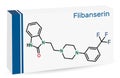 Flibanserin molecule. It is serotonergic antidepressant. Skeletal chemical formula. Paper packaging for drugs