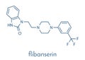Flibanserin sexual desire drug molecule. May be used in treatment of hypoactive sexual desire disorder HSDD. Skeletal formula.