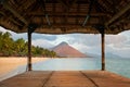 Flic en Flac beach and the mountain Tourelle du Tamarin at sunset Royalty Free Stock Photo