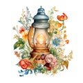 Flicker of Memories: Watercolor Oil Lamp and Garden Roses