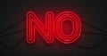 Flickering blinking red neon sign on brick wall background, no negation symbol