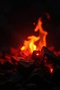 Flickering firelight, close up detail, black backdrop , orange, photography Royalty Free Stock Photo