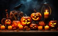Flickering Halloween Delight Candle-Lit Pumpkins in the Night Royalty Free Stock Photo