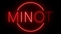 Glowing and blinking red retro neon sign for MINOT