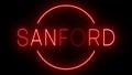 Glowing and blinking red retro neon sign for SANFORD