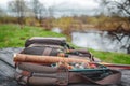 Flies for salmon fishing. Fly fishing gear Royalty Free Stock Photo