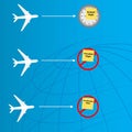 Three symbols with information about the status of the flight at the airport