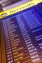 Flight arrival and departure sign board in airport Royalty Free Stock Photo