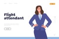 Flight attendant professional airplane service with airline staff landing page design template