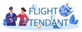 Flight attendant typographic header. Stewardess help passenger