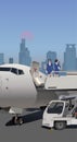 Flight attendants on the ladder near the aircraft door. Vector