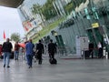 Flight attendants ,walking with her luggage, back view