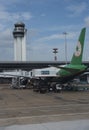 Flight B-167315 of Eva Air gets ready for departure in SGN airport, Ho Chi Minh City, Vietnam Royalty Free Stock Photo