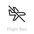 Flight Ban Epidemic icon. Editable line vector.