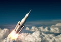 Flight Of Big Carrier Rocket Above The Clouds Royalty Free Stock Photo