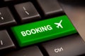 Flight booking keyboard plane travel fly check buy Royalty Free Stock Photo