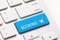 Flight booking keyboard plane travel fly check buy Royalty Free Stock Photo