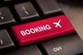 Flight booking keyboard plane travel fly check buy Royalty Free Stock Photo
