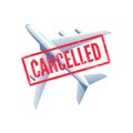 Flight canceled, plane with stamp cancelled. Royalty Free Stock Photo