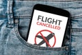 Flight cancelled concept on mobile screen