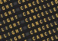 Flight cancelled, yellow split flap airport board, vector illustration