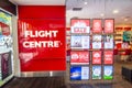 Flight Centre is the largest retailer of travel in Australia, image shows the shopfront with sale promotion detail on glass window