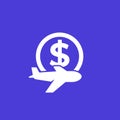 Flight cost icon with airplane Royalty Free Stock Photo