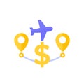 Flight cost icon with an airplane, flat vector Royalty Free Stock Photo
