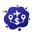 Flight cost icon with an airplane, vector Royalty Free Stock Photo