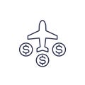 Flight cost line icon with an airplane Royalty Free Stock Photo