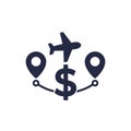 Flight cost, price icon with airplane Royalty Free Stock Photo